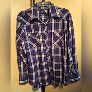 Vintage Wrangler Cowboy Cut Purple Plaid Button-Up Shirt
